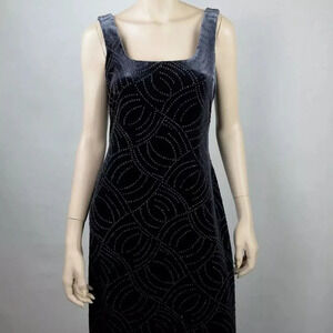 Vintage Algo Beaded Charcoal Velvet Maxi Dress Size 8